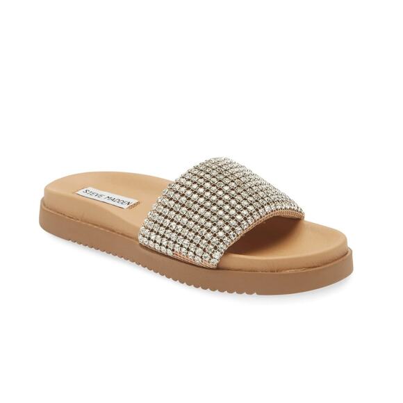 New Steve Madden Marren Slide Sandal in Tan Faux Leather Women's Size 8.5 - Picture 1 of 9
